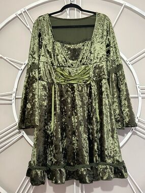 Olive Green Velvet Medieval Renaissance Lace-Up Empire Top/Dress